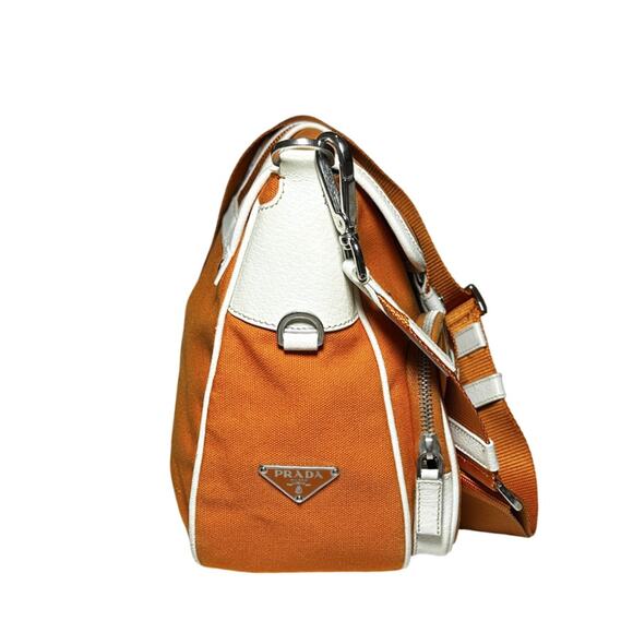 PRADA Orange Canapa Cargo Vitello Trimmed Buckle Flap Crossbody Shoulder Bag - Picture 3 of 9